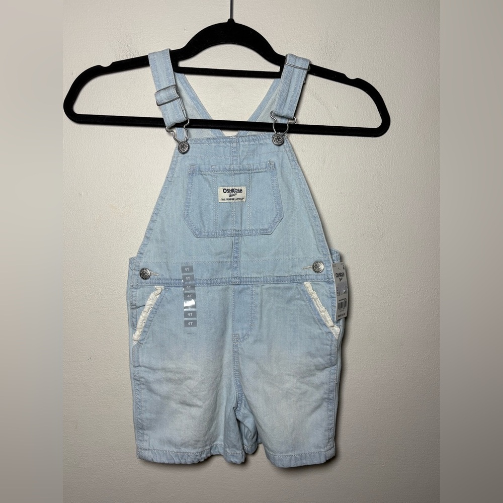 OshKosh B'gosh Light Blue Girls Short Overalls w/ White Detailing Size 4T